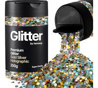 Hemway Gold Silver Holographic Glitter Shaker, 200g Super Chunky Glitter for Crafts Metallic Flake Sequins for Resin & Epoxy Crafts for Decorating, Halloween, Christmas, Nail, Face, Bunting, Art