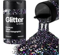 Hemway Holographic Black Glitter Shaker, 130g Extra Chunky Glitter, Crafts 1/24" Metallic Flake Black Sequins, Resin & Epoxy Crafts, Decorating, Halloween, Christmas, Nail, Face, Art
