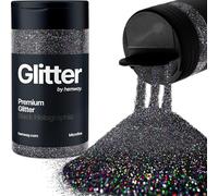 Hemway Holographic Black Glitter Shaker, 130g Microfine Glitter, Crafts 1/256" Metallic Flake Black Sequins, Resin & Epoxy Crafts, Decorating, Halloween, Christmas, Nail, Face, Art