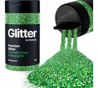 Hemway Holographic Emerald Green Glitter Shaker, 130g Fine Glitter, Crafts 1/64" Metallic Flake Emerald Green Sequins, Resin & Epoxy Crafts, Decorating, Halloween, Christmas, Nail, Face