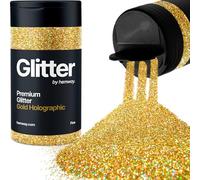 Hemway Holographic Gold Glitter Shaker, 130g Fine Glitter, Crafts 1/64" Metallic Flake Gold Sequins, Resin & Epoxy Crafts, Decorating, Halloween, Christmas, Nail, Face