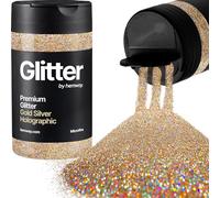 Hemway Holographic Gold Silver Glitter Shaker, 130g Microfine Glitter, Crafts 1/256" Metallic Flake Gold Gold Silver Sequins, Resin & Epoxy Crafts, Decorating, Halloween, Christmas, Nail, Face, Art