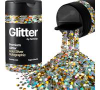 Hemway Holographic Gold Silver Glitter Shaker, 130g Super Chunky Glitter, Crafts 1/8" Metallic Flake Gold Gold Silver Sequins, Resin & Epoxy Crafts, Decorating, Halloween, Christmas, Nail, Face, Art