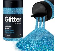 Hemway Holographic Ocean Blue Glitter Shaker, 130g Microfine Glitter, Crafts 1/256" Metallic Flake Ocean Blue Sequins, Resin & Epoxy Crafts, Decorating, Halloween, Christmas, Nail, Face