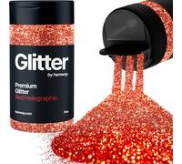 Hemway Holographic Red Glitter Shaker, 130g Fine Glitter, Crafts 1/64" Metallic Flake Red Sequins, Resin & Epoxy Crafts, Decorating, Halloween, Christmas, Nail, Face