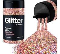 Hemway Holographic Rose Gold Glitter Shaker, 130g Extra Chunky Glitter, Crafts 1/24" Metallic Flake Rose Gold Sequins, Resin & Epoxy Crafts, Decorating, Halloween, Christmas, Nail, Face