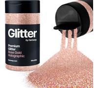 Hemway Holographic Rose Gold Glitter Shaker, 130g Microfine Glitter, Crafts 1/256" Metallic Flake Rose Gold Sequins, Resin & Epoxy Crafts, Decorating, Halloween, Christmas, Nail, Face