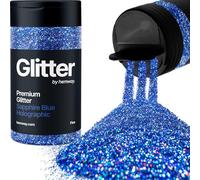 Hemway Holographic Sapphire Blue Glitter Shaker, 130g Fine Glitter, Crafts 1/64" Metallic Flake Sapphire Blue Sequins, Resin & Epoxy Crafts, Decorating, Halloween, Christmas, Nail, Face