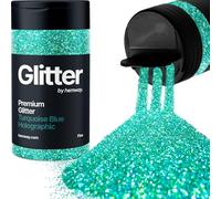 Hemway Holographic Turquoise Blue Glitter Shaker, 130g Fine Glitter, Crafts 1/64" Metallic Flake Turquoise Blue Sequins, Resin & Epoxy Crafts, Decorating, Halloween, Christmas, Nail, Face