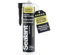 Hemway Kitchen & Bathroom Jet Black Sealant & Adhesive 300ml 1 Pack | Hybrid Polymer, Superior to Bathroom Silicone Sealant, Waterproof, Odourless, Anti-Mould, Ideal For Around Bath & Shower