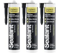 Hemway Kitchen & Bathroom Jet Black Sealant & Adhesive 300ml 3 Pack | Hybrid Polymer, Superior to Bathroom Silicone Sealant, Waterproof, Odourless, Anti-Mould, Ideal For Around Bath & Shower