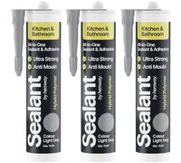 Hemway Kitchen & Bathroom Light Grey Sealant & Adhesive 300ml 3 Pack | Hybrid Polymer, Superior to Bathroom Silicone Sealant, Waterproof, Odourless, Anti-Mould, Ideal For Around Bath & Shower