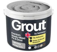 Hemway Light Grey Ready Mixed Grout & Fix, Wall & Tile Adhesive 4.5kg | Water-Resistant, Anti-Mould, Easy to Use & Fast-Drying, Kitchen & Bathroom Tile Grout, Light Grey Grout 4.5kg / 2.5L