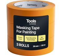 Hemway Masking Tape for Painting, Pack of 3, Orange 50m x 3.6cm Wide Painters Tape with Blocking Technology for Sharp Lines & No Paint Bleed, Decorating Tools Artists Decorators DIY