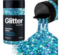 Hemway Ocean Blue Holographic Glitter Shaker, 120g Multi Size Glitter for Crafts Metallic Flake Sequins for Resin & Epoxy Crafts for Decorating, Halloween, Christmas, Nail, Face, Bunting, Art