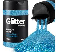 Hemway Ocean Blue Holographic Glitter Shaker, 200g Microfine Glitter for Crafts Metallic Flake Sequins for Resin & Epoxy Crafts for Decorating, Halloween, Christmas, Nail, Face, Bunting, Art