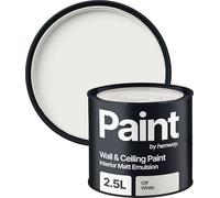 Hemway Off White Paint 2.5 L, Indoor Matt Finish Wall Paint, Acrylic & Water-Based Emulsion, Quick Dry & High Coverage for the Kitchen, Bathroom & Bedroom Walls & Ceiling