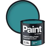 Hemway Peacock Blue Paint 2.5 L, Indoor Matt Finish Wall Paint, Acrylic & Water-Based Emulsion, Quick Dry & High Coverage for the Kitchen, Bathroom & Bedroom Walls & Ceiling
