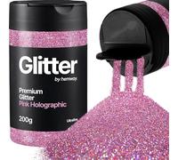 Hemway Pink Holographic Glitter Shaker, 210g Ultrafine Glitter for Crafts Metallic Flake Sequins for Resin & Epoxy Crafts for Decorating, Halloween, Christmas, Nail, Face, Art