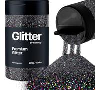 Hemway Premium Glitter Shaker - Black Holographic | 200g Ultrafine Halloween Metallic Flake Sequins for Resin & Epoxy Crafts | Craft Supplies for Decorating Masks, Nail, Face, Bunting, Art