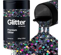 Hemway Premium Glitter Shaker - Black Holographic | 210g Multi Size Halloween Metallic Flake Sequins for Resin & Epoxy Crafts | Craft Supplies for Decorating Masks, Nail, Face, Bunting, Art