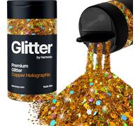 Hemway Premium Glitter Shaker - Copper Holographic | 120g Multi Size Halloween Metallic Flake Sequins for Resin & Epoxy Crafts | Craft Supplies for Decorating Masks, Nail, Face, Bunting, Art