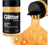 Hemway Premium Glitter Shaker - Fluorescent Orange | 120g Multi Size Halloween Metallic Flake Sequins for Resin & Epoxy Crafts | Craft Supplies for Decorating Masks, Nail, Face, Bunting, Art
