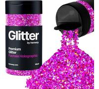 Hemway Premium Glitter Shaker - Fuchsia Pink Black Holographic Mix | 105g Mixed Size Metallic Flake for Resin & Epoxy Crafts | Craft Supplies for Tumblers, Festival, Hair, Face, Body & Nail Art