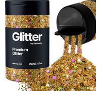 Hemway Premium Glitter Shaker - Gold Holographic | 210g Multi Size Metallic Flake Sequins for Resin & Epoxy Crafts | Craft Supplies for Tumblers, Festival, Hair, Face, Body, Eye & Nail Art
