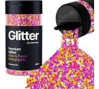 Hemway Premium Glitter Shaker - Gold Purple Holographic | 105g Mixed Size Metallic Flake Sequins for Resin & Epoxy Crafts | Craft Supplies for Tumblers, Festival, Hair, Face, Body, Eye & Nail Art
