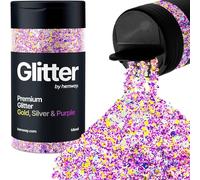 Hemway Premium Glitter Shaker - Gold Silver Heirloom Disc Mix | 105g Mixed Size Metallic Flake Sequins for Resin & Epoxy Crafts | Craft Supplies for Tumblers, Festival, Hair, Face, Body & Nail Art