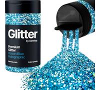 Hemway Premium Glitter Shaker - Ocean Blue Holographic | 115g Extra Chunky Metallic Flake Sequins for Resin & Epoxy Crafts | Craft Supplies for Tumblers, Festival, Hair, Face, Body, Eye & Nail Art