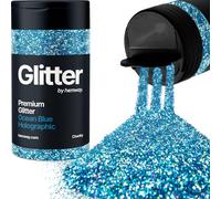 Hemway Premium Glitter Shaker - Ocean Blue Holographic | 130g Chunky Metallic Flake Sequins for Resin & Epoxy Crafts | Craft Supplies for Tumblers, Festival, Hair, Face, Body, Eye & Nail Art