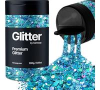 Hemway Premium Glitter Shaker - Ocean Blue Holographic | 210g Multi Size Metallic Flake Sequins for Resin & Epoxy Crafts | Craft Supplies for Tumblers, Festival, Hair, Face, Body, Eye & Nail Art