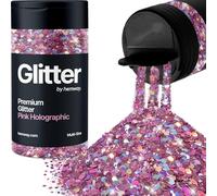 Hemway Premium Glitter Shaker - Pink Holographic | 120g Multi Size Metallic Flake Sequins for Resin & Epoxy Crafts | Craft Supplies for Tumblers, Festival, Hair, Face, Body, Eye & Nail Art