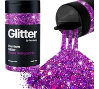 Hemway Premium Glitter Shaker - Purple Holographic | 120g Multi Size Halloween Metallic Flake Sequins for Resin & Epoxy Crafts | Craft Supplies for Decorating Masks, Nail, Face, Bunting, Art