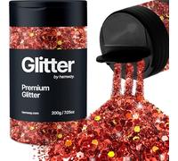 Hemway Premium Glitter Shaker Red Holographic 205g Multi Size | for Resin & Epoxy Crafts for Decorating, Halloween, Christmas, Nail, Face, Art