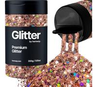 Hemway Premium Glitter Shaker - Rose Gold Holographic | 200g Multi Size Metallic Flake Sequins for Resin & Epoxy Crafts | Craft Supplies for Tumblers, Festival, Hair, Face, Body, Eye & Nail Art