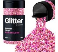 Hemway Premium Glitter Shaker - Rose Pink Gold Mix | 105g Mixed Size Metallic Flake Sequins for Resin & Epoxy Crafts | Craft Supplies for Tumblers, Festival, Hair, Face, Body, Eye & Nail Art