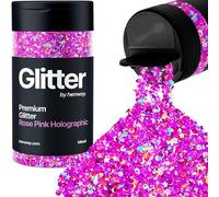 Hemway Premium Glitter Shaker - Rose Pink Holographic Mix | 105g Mixed Size Metallic Flake Sequins for Resin & Epoxy Crafts | Craft Supplies for Tumblers, Festival, Hair, Face, Body & Nail Art