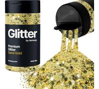 Hemway Premium Glitter Shaker - Sand Gold | 120g Multi Size Metallic Flake Sequins for Resin & Epoxy Crafts | Craft Supplies for Tumblers, Festival, Hair, Face, Body, Eye & Nail Art