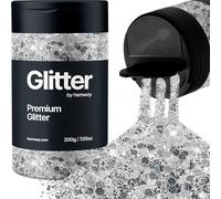 Hemway Premium Glitter Shaker - Silver | 210g Multi Size Metallic Flake Sequins for Resin & Epoxy Crafts | Craft Supplies for Tumblers, Festival, Hair, Face, Body, Eye & Nail Art