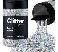 Hemway Premium Glitter Shaker - Silver Holographic | 205g Multi Size Halloween Metallic Flake Sequins for Resin & Epoxy Crafts | Craft Supplies for Decorating Masks, Nail, Face, Bunting, Art