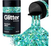 Hemway Premium Glitter Shaker - Turquoise Blue Holographic | 120g Multi Size Metallic Flake Sequins for Resin & Epoxy Crafts | Craft Supplies for Tumblers, Festival, Hair, Face, Body & Nail Art