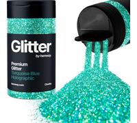 Hemway Premium Glitter Shaker - Turquoise Blue Holographic | 130g Chunky Metallic Flake Sequins for Resin & Epoxy Crafts | Craft Supplies for Tumblers, Festival, Hair, Face, Body, Eye & Nail Art