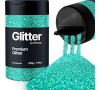 Hemway Premium Glitter Shaker - Turquoise Blue Holographic | 210g Ultrafine Metallic Flake Sequins for Resin & Epoxy Crafts | Craft Supplies for Tumblers, Festival, Hair, Face, Body & Nail Art