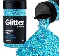 Hemway Premium Glitter Shaker - Turquoise Blue Holographic Mix | 105g Mixed Size Metallic Flake Sequins for Resin & Epoxy Crafts | Craft Supplies for Tumblers, Festival, Face, Body & Nail Art
