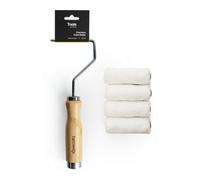 Hemway Premium Mini Bamboo Paint Roller Frame 4 Inch & 4 X Sleeves, Decorating Painting Diy Trade, Walls Furniture Indoor Outdoor