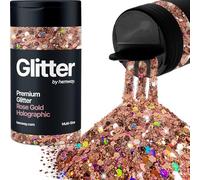 Hemway Rose Gold Holographic Glitter Shaker, 120g Multi Size Glitter for Crafts Metallic Flake Sequins for Resin & Epoxy Crafts for Decorating, Halloween, Christmas, Nail, Face, Bunting, Art