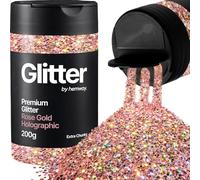Hemway Rose Gold Holographic Glitter Shaker, 200g Extra Chunky Glitter for Crafts Metallic Flake Sequins for Resin & Epoxy Crafts for Decorating, Halloween, Christmas, Nail, Face, Bunting, Art